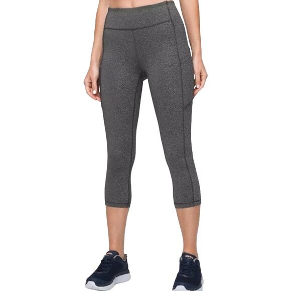 Lululemon Speed Up Crop 21" Leggings Pockets Luxtreme Mid Rise Heathered Black 6 - Picture 1 of 5